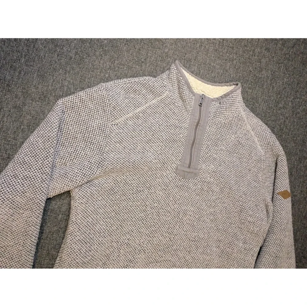 Orvis Sherpa Lined Wool Blend 1/4 Zip‎ Sweater Mens Medium Knit Gray Jacket